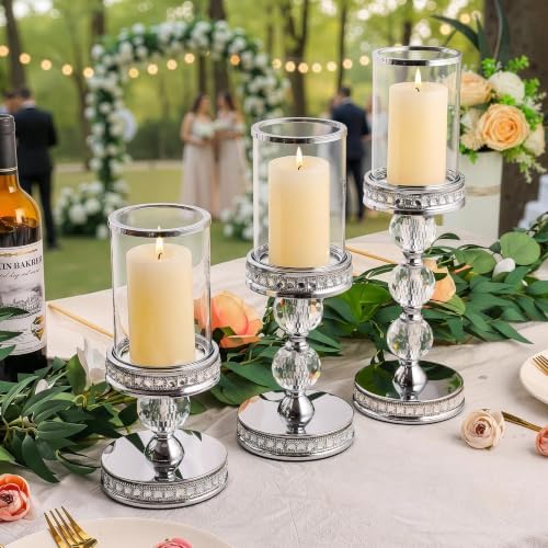 12.4" Tall Hurricane Candle Holder, Pillar Candle Holders with Glass Sleeve - Image 5