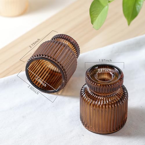 DARJEN 6 Pcs Amber Candlestick Holders - Glass Taper Candle Holders Tealight Votive Candle Holders for Table Centerpieces, Wedding, Dinner Party, Home, Gifts - Image 2