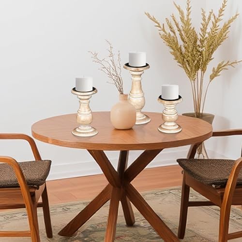 White Wash Candle Holder Set of 3 – 10", 8", 6" Rustic Pillar Stands – Turned Wood Columns for Home Decor, Weddings, Spa, Parties – Country Farmhouse Style - Image 6