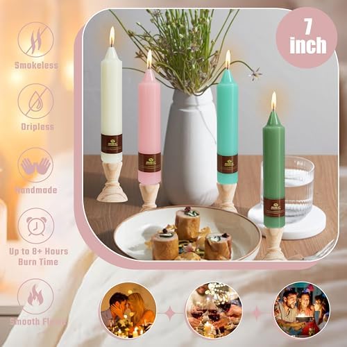 Pastel Candle Short Taper Candle 7 Inch Candlesticks Unscented Dripless Tapered Candle Set for Home Decor Wedding Party Dinner, 4 Pack - Image 3