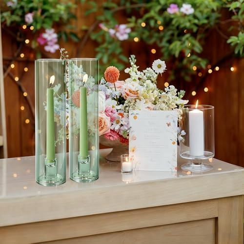 Vixdonos Glass Hurricane Candle Holder Set of 3 Modern Candlestick Holders Long Taper Candle Stand with 11.8 inch Tall Cylinder Windproof Cover for Wedding Party Table Centerpiece Outdoor - Image 6