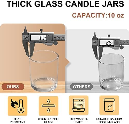 SHOWIN 10 OZ Thick Candle Jars for Making Candles 15 Pcs, Empty Jars with Wood Lids for Candle Making, Sample Container, Clear - Image 2