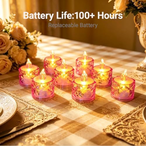 Flameless Candles, Purple, Battery Operated, 24 Count, LED Crystal Tealight Candles for Wedding, Christmas, and Table Decorations - Image 4