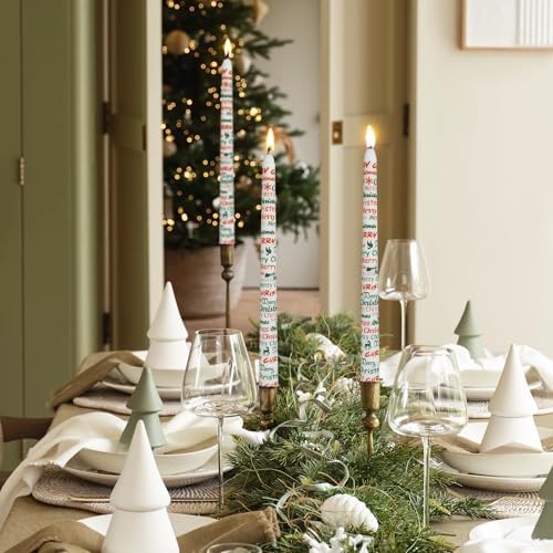 Christmas Printed Taper Candles–10 Inch Tall Red and Green Christmas Mixed Elements Unscented Smokeless YUKCAXDLS Candle for Holiday Table Centerpieces Party Decor - 2 Pack - Image 4