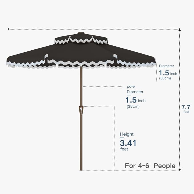 Patiokingdom 9FT Patio Umbrella with Fringe,Tassel Umbrella UPF 50+ & Push-Button Tilt,Rust-Resistant Fiberglass Frame for Pool,Garden,Backyard,Yard (Black)