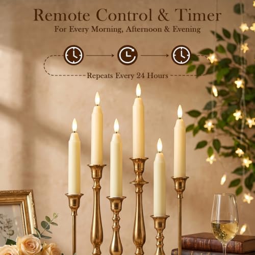 6Inch Flameless Taper Candles with Remote & 6 Batteries, Ivory - Image 5