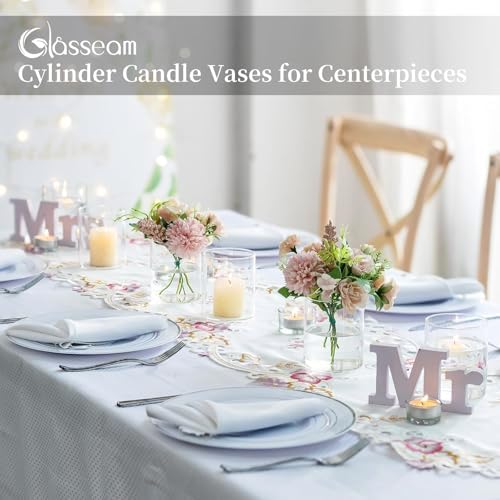 Glasseam Glass Cylinder Vase for Centerpiece, 12Pcs Small Clear Flower Vase - Image 3