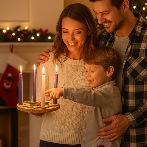 Lounsweer 6 Pcs Advent Wreath Candle Holder 5 Candles Wood Xmas Decor - Image 6