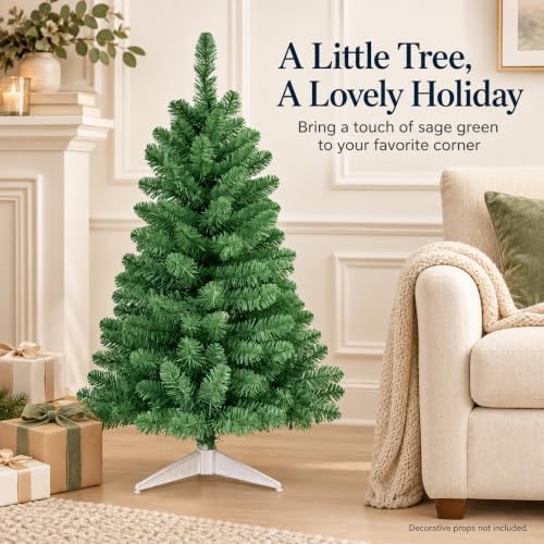 3FT Artificial Christmas Tree with String Lights – Tabletop Small Xmas Tree for Desk, Office, or Small Spaces – Full Branches, Easy Assembly, Holiday Decoration (Sage Green) - Image 2