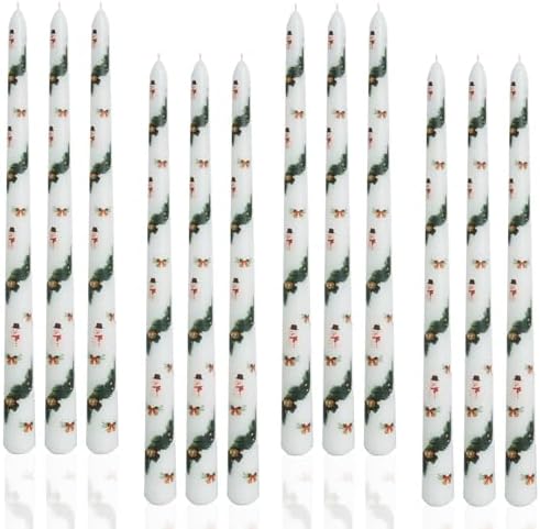 Long Candlesticks White Taper Candles 12 inch Unscented dripless Candle for Wedding Advent Home Decor Dinner Christmas，Set of 12,PrintB by LPUSA