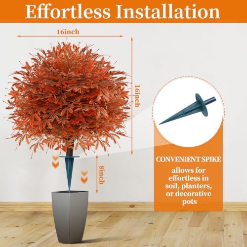 2 Pack Fall Artificial Cedar Topiary Balls with Ground Spike - Image 3