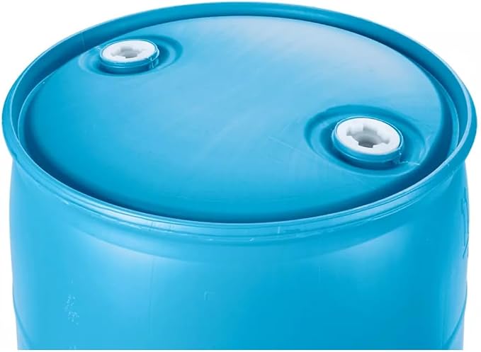 Bushman 55 Gallon Plastic Drum, Tight Head HDPE Barrel for Water, Chemical, or Oil Storage, Stackable Industrial with Closed Lid, Blue
