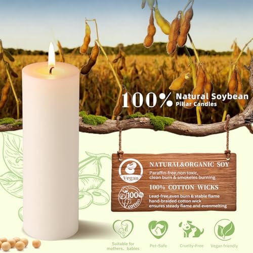 White Unscented Soy Pillar Candles,Non-Toxic 2x6 Inch Candle,50 H,6 Pack - Image 4