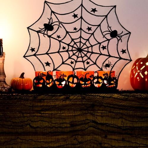 Jack o Lantern Halloween Candle Holder Set, 4 Orange Glass Votive Holders with Metal Pumpkin Charms & Wooden Tray, Spooky Indoor/Outdoor Halloween Decor for Parties, Mantel, Tables - Image 6