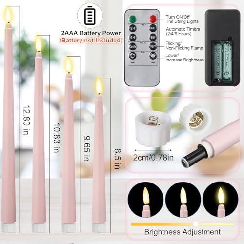 Rossesay 16 Pcs Pink Flameless Taper Candle with Remote Timer - Image 3