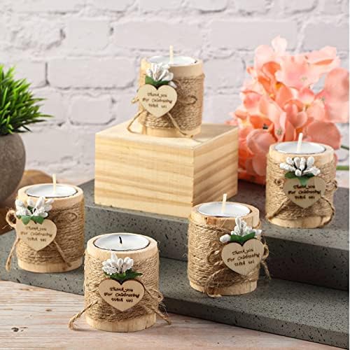 Treela 12 Pcs Wood Tealight Candle Holders Wedding Favors,Natural Color - Image 3
