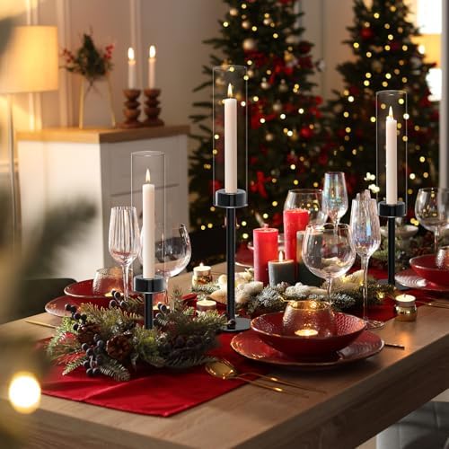 Black Hurricane Glass Candle Holders Set of 3 Tall Taper Candlestick Holder - Image 5