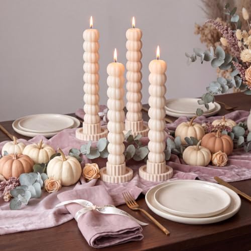 MTLEE 4 Pack Pumpkin Taper Candles Fall Pumpkin Candles,White - Image 4