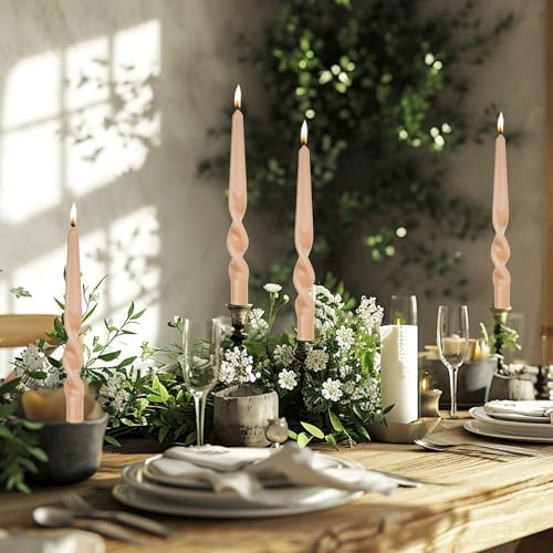 MAITREYA Mocha Beige Taper Candles Spiral Stick Candles Taper Candles-Set of 4 for Decoration Weddings Party Church-Unscented Dripless Candles,10inch(B-Mocha Beige) - Image 3