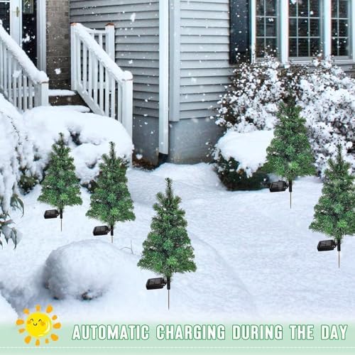 4PCS Solar Christmas Tree Garden Stake Lights Waterproof Christmas Decorations Tree Lights Outdoor Xmas Tree Light Christmas décor Pathway Lights Patio Yard（4PCS） - Image 3