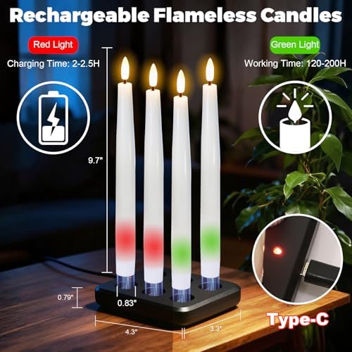 Wondise Real Wax Rechargeable Flameless Taper Candles White - Image 2