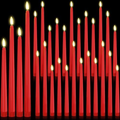 Rossesay 24 Pcs Flameless LED Taper Candles Battery Operated Candle 8.5", 9.65", 10.8", 12.8" Flameless Candlesticks Flickering for Christmas Church Wedding Indoor Decoration(Classic, Red) by Rossesay