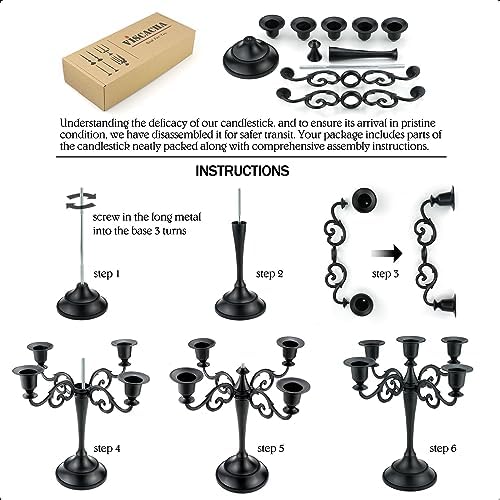 5-Arm Black Metal Candelabra Halloween Taper Holder Decor - Image 5