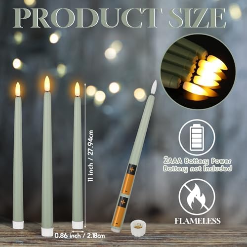 Macarrie 24 Packs Flameless Taper Candles Battery LED 11",Light Green - Image 2