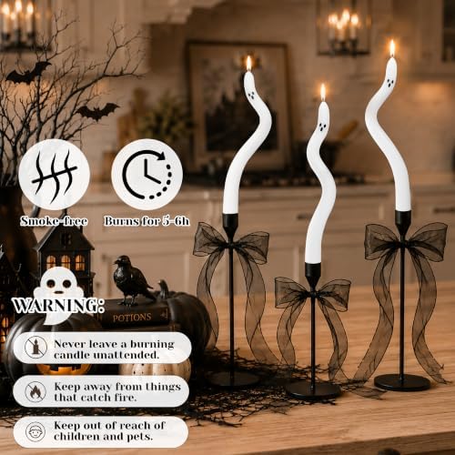 AYGXU Halloween Decorations indoor-3Pcs Twisting Ghost Candles Decor with Candle Holders,Ribbons,Vintage Candlestick Holders Decoration,Halloween centerpieces for Party Table Fireplace Decorations - Image 4