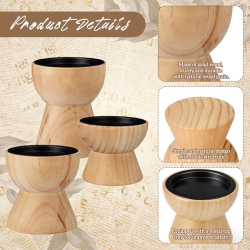 Mifoci 3 Pcs Farmhouse Wooden Candle Holders Pillar Set, Table Mantel Decor - Image 3