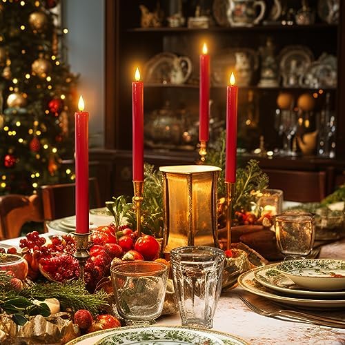 Homemory 6 Pcs Flameless Taper Candles with Remote Timer Dimmer, Red Battery Operated Candlesticks Flickering, Plastic Led Taper Candles Realistic, 9.6 Inches for Party Holiday Celebrations Christmas - Image 6