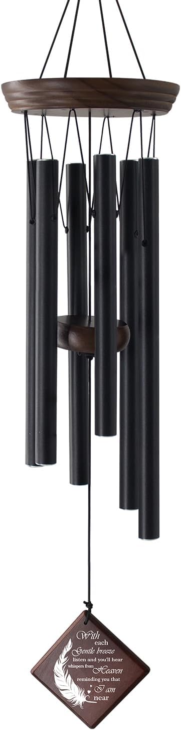 ASTARIN Memorial Wind Chimes for Outside, Sympathy Gift for Loss of Loved One, 28.3 Inch Black Aluminum Wind Chime with Pine Wood and Double-Sided Printed Wind Sail