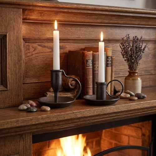 Matte Black Iron Candle Holder with Handle 2 Pcs Taper Candle Sticks Holder - Image 5