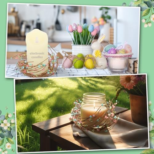 Daifunli 2 Pcs Summer Country Primitive Pip Berry Candle Ring Vintage Pip Berries Wreaths for Pillar 3.9 Inch Candles Holder for Summer Easter Rustic Table Centerpiece Decor - Image 3