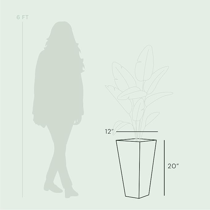 Bloem Tall Finley Tapered Square Planter: 20" - Cement Gray - Matte Textured Finish, 100% Recycled Plastic Pot, for Indoor and Outdoor Use, Gardening, 5 Gallon Capacity