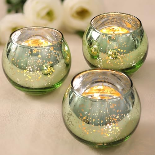 Volens 24PCS Green Votive Candle Holder Bulk, Round Mercury Glass Votives by VolensLightUpYourLife