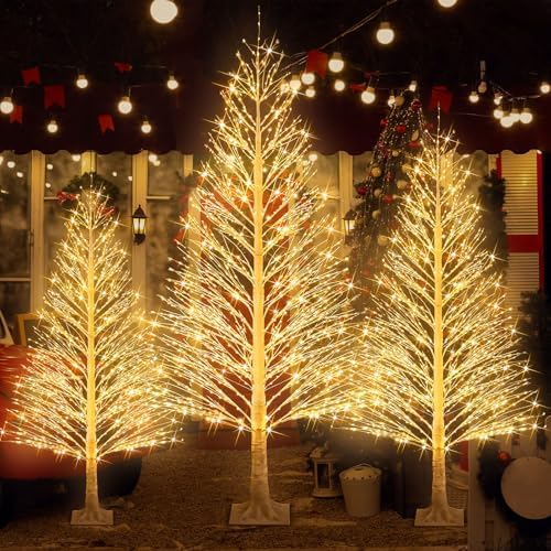 3 Pack 4ft/5ft/6ft-600led/900led/1100led Christmas Lighted Birch Tree by Rossesay