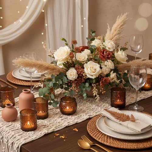 16 Pcs Assorted Amber Candle Holders- Vintage Candle Holder for Rustic/Boho Wedding Table centerpieces, Bridal Shower, Baby Shower Decoration - Image 6