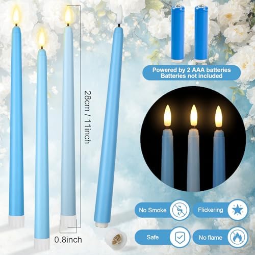 Macarrie 24 Packs Flameless Taper Candles Battery LED 11",Mixed Blue - Image 2