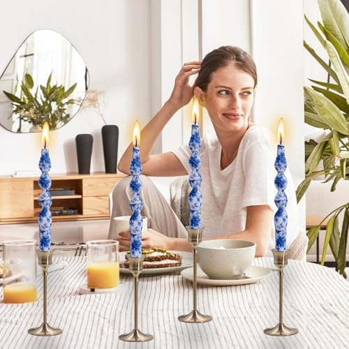 NJAO HOO Floral Taper Candles 10 in Spiral Candlesticks Hand Printed Blue and White Candlestick Twisted Taper Candle for Home Garden Decor, 2Pcs - Image 5