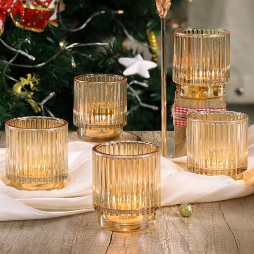 Gold Votive Candle Holders for Wedding, Glass Tea Lights Holders - Image 4