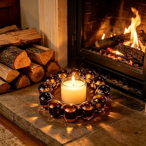 khtumeware Amber Bubble Glass Candle Dish – Modern Clear Glass Candle Holder for Tealights & Diffusers, Decorative Tray for Home & Tabletop Decor（1 Pack） - Image 4