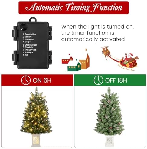 3 Ft Pre-Lit Christmas Tree, Artificial Christmas Tree with 78 Led Lights,8-Mode Battery Box,Timer Battery,Red Berry,Christmas Decoration for Home, Office,Fireside,Easy Installation - Image 5