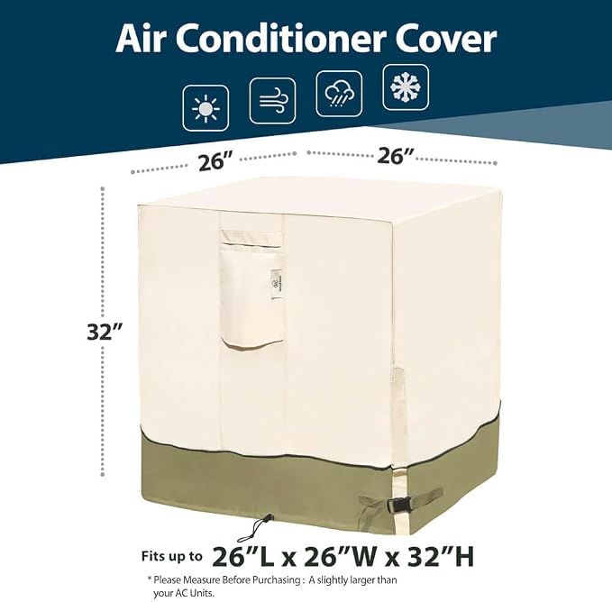 Air Conditioner Cover for Outside Units-26'' Durable 600D AC Covers Waterproof & Resistant AC Unit Covers Outdoor Central Square Fits up to 26x26x32 inches, light green