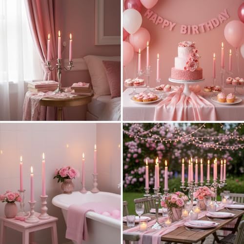 OSHINE 10 Inch Pink Taper Candles - 24 Pack Long Taper Candle Dripless Unscented Smokeless & Emergency 7-8 Hours Long Burning Tall Candlesticks Ideal for Valentine, Weddings, Dinner Parties, Advent - Image 3
