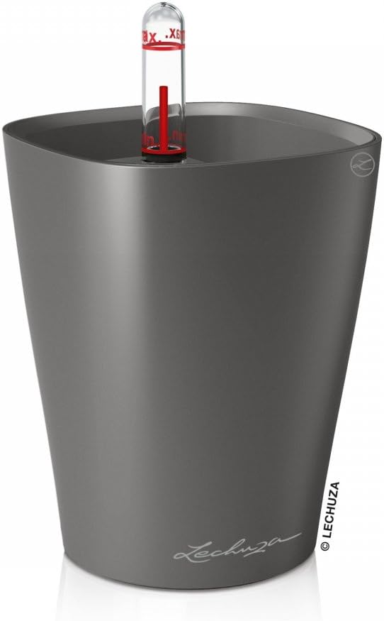 Lechuza MINI-DELTINI Charcoal Metallic, Self-Watering Small Indoor Planter, H5.1 L3.9 W3.9 in
