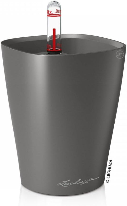 Lechuza MINI-DELTINI Charcoal Metallic, Self-Watering Small Indoor Planter, H5.1 L3.9 W3.9 in