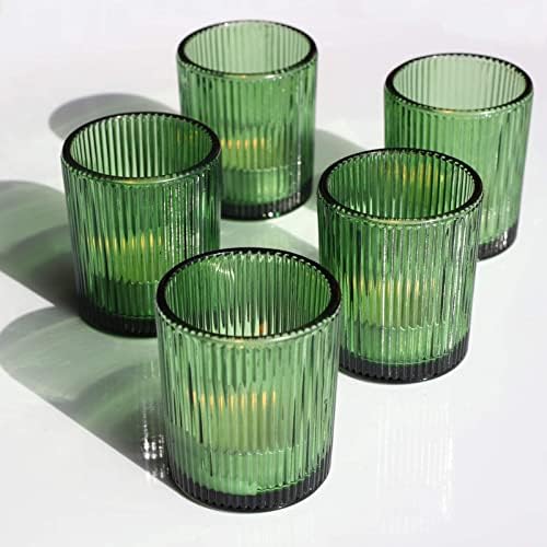 VOHO Green Votive Candle Holders Set of 24, Ribbed Glass Candle Holder - Image 4