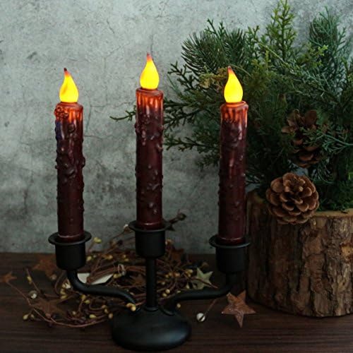 CVHOMEDECO. Real Wax Hand Dipped Battery Operated LED Timer Taper Candles Country Primitive Flameless Lights Décor, 6-3/4 Inch, Burgundy, 3 PCS in a Package - Image 2