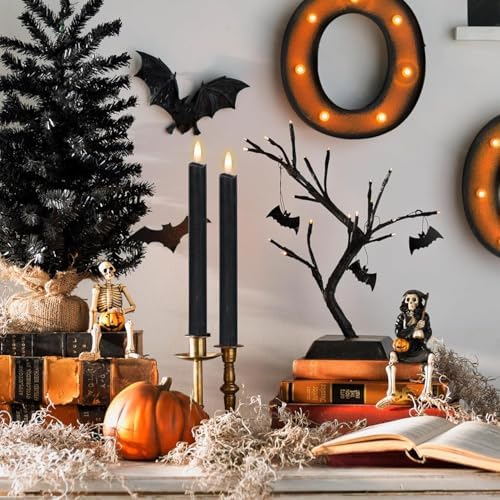 GenSwin Black Flameless Taper Candles with Remote, Halloween Flameless Candles Battery Operated, LED Halloween Candlesticks with 3D Wick for Home Decor(Set of 3, 0.78” x 9.6”) - Image 2